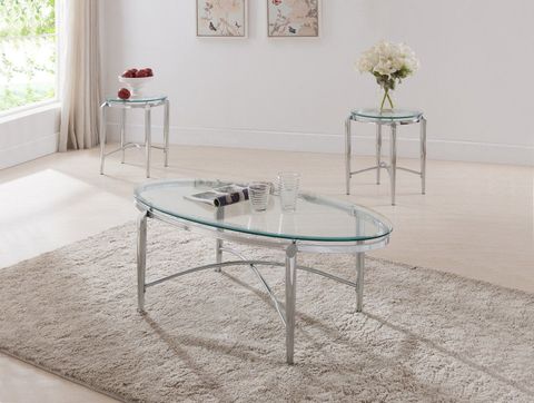 3 Piece Chrome Metal & Glass Top Modern Occasional Cocktail Coffee & 2 ... with regard to Beyond the Look Practical Versatility of the Coaster Black Glass Tables